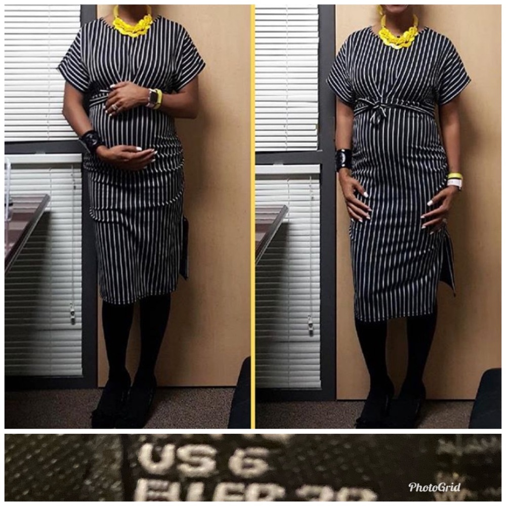 Black and white striped maternity dress. Size 6